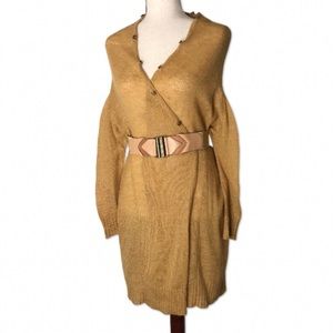 Tovar Wool Mohair Blend Removable Fur Collared Long Cardigan Sweater | S